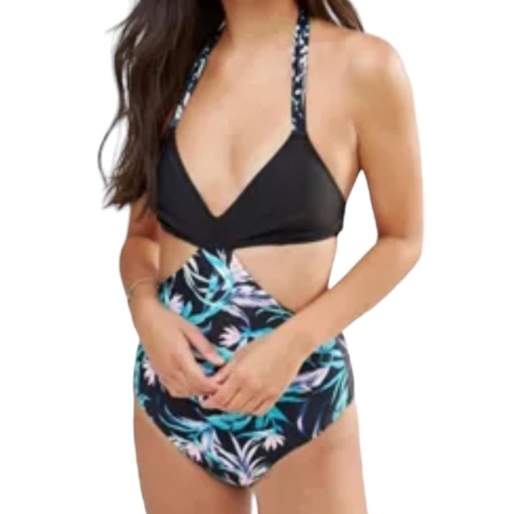 Ninety Nine Degrees Floral Cutout Swimsuit Size Medium NWT Neck‎ Tie - Picture 2 of 6